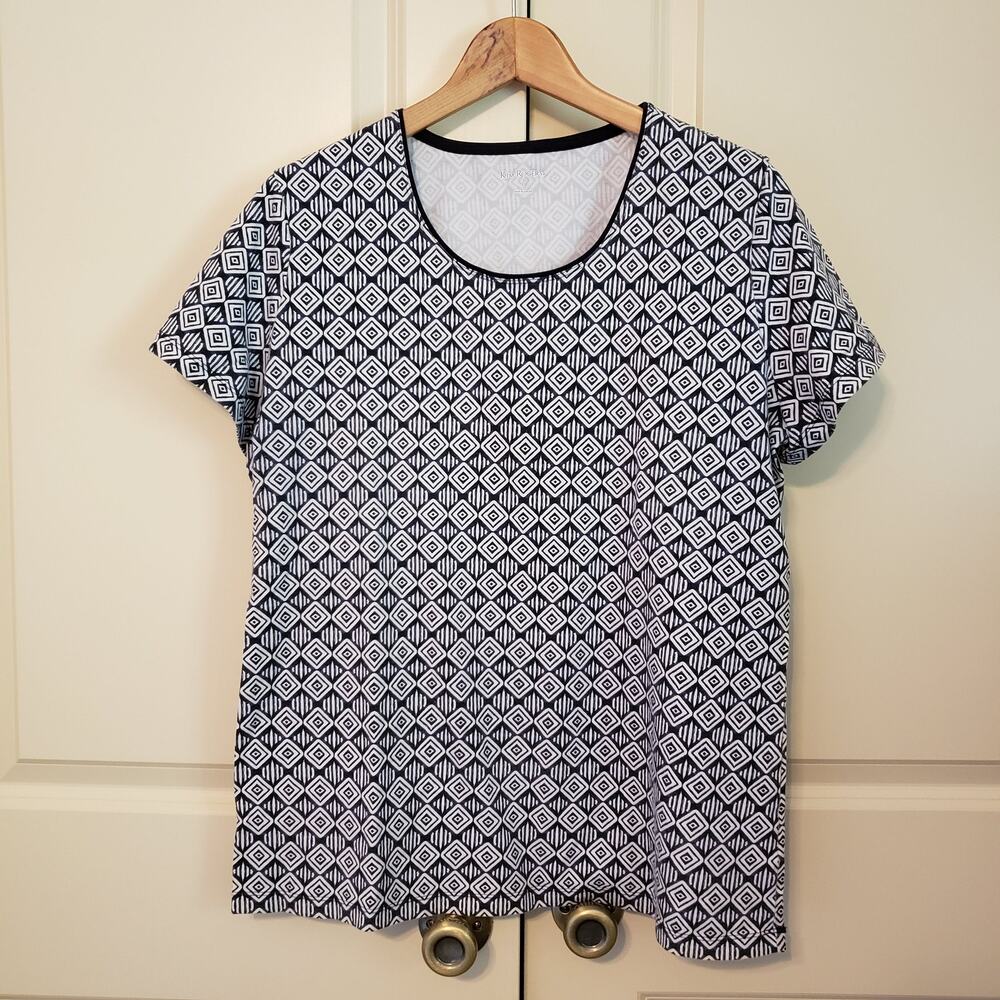 Kim Rogers Faded Blue Patterned Short Sleeve Shirt L